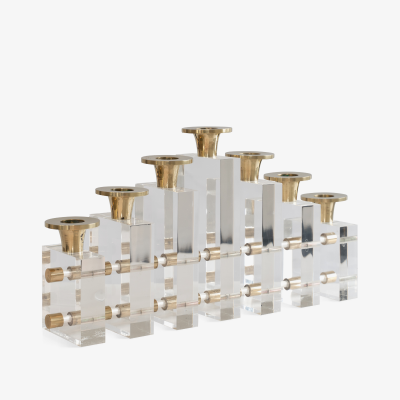 Charles Hollis Jones Charles Hollis Jones Candle Holder Candelabra in Brass Lucite