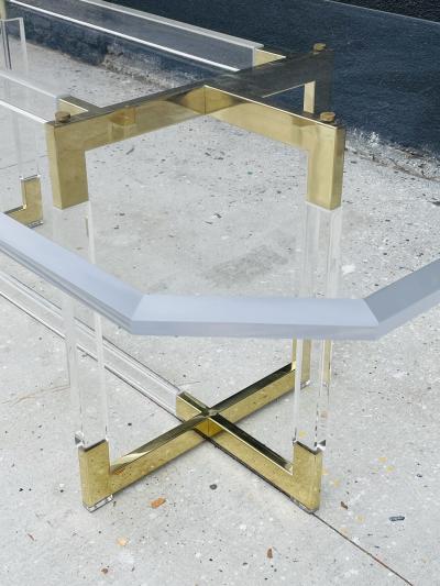 Charles Hollis Jones Charles Hollis Jones Lucite Brass Dining Table from the Metric Collection