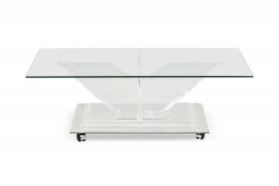 Charles Hollis Jones Charles Hollis Jones Mirrored Bottom Lucite and Glass Cocktail Table