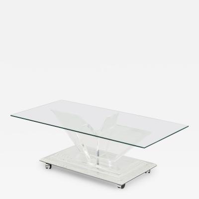 Charles Hollis Jones Charles Hollis Jones Mirrored Bottom Lucite and Glass Cocktail Table