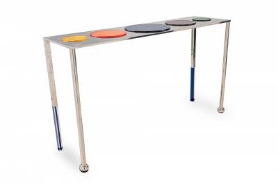 Charles Hollis Jones Charles Hollis Jones Nickel and Multi Colored Lucite Disk Console Table
