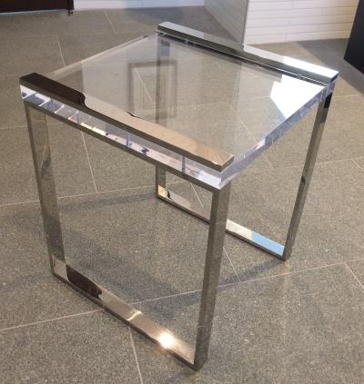 Charles Hollis Jones Charles Hollis Jones Side Tables in Lucite and Polished Nickel from the Box Line