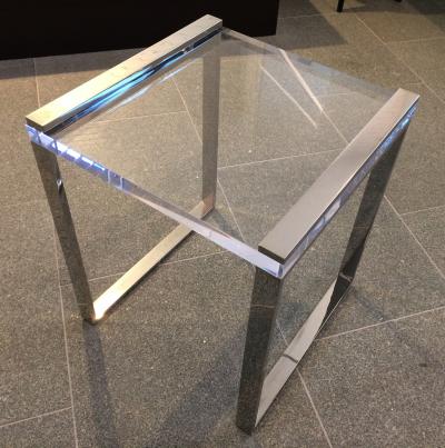 Charles Hollis Jones Charles Hollis Jones Side Tables in Lucite and Polished Nickel from the Box Line