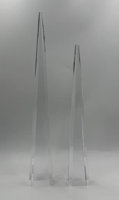 Charles Hollis Jones Charles Hollis Jones Signed Lucite Obelisk Sculptures Pair 1974