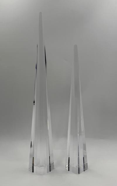 Charles Hollis Jones Charles Hollis Jones Signed Lucite Obelisk Sculptures Pair 1974