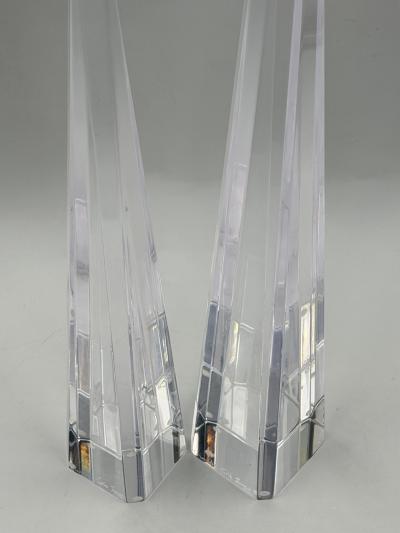 Charles Hollis Jones Charles Hollis Jones Signed Lucite Obelisk Sculptures Pair 1974