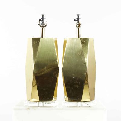 Charles Hollis Jones Charles Hollis Jones Style Mid Century Brass and Lucite Table Lamps Pair