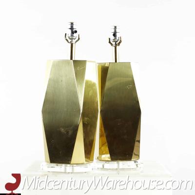 Charles Hollis Jones Charles Hollis Jones Style Mid Century Brass and Lucite Table Lamps Pair