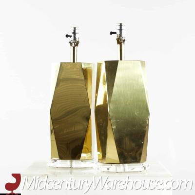 Charles Hollis Jones Charles Hollis Jones Style Mid Century Brass and Lucite Table Lamps Pair