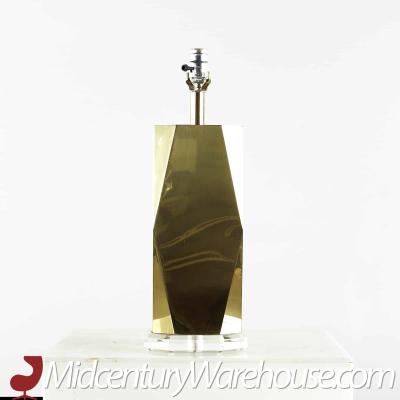 Charles Hollis Jones Charles Hollis Jones Style Mid Century Brass and Lucite Table Lamps Pair