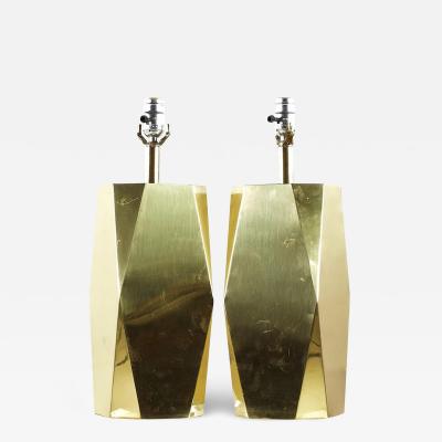 Charles Hollis Jones Charles Hollis Jones Style Mid Century Brass and Lucite Table Lamps Pair