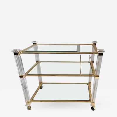 Charles Hollis Jones Charles Hollis Jones Three Tier Tea Cart in Lucite and Brass