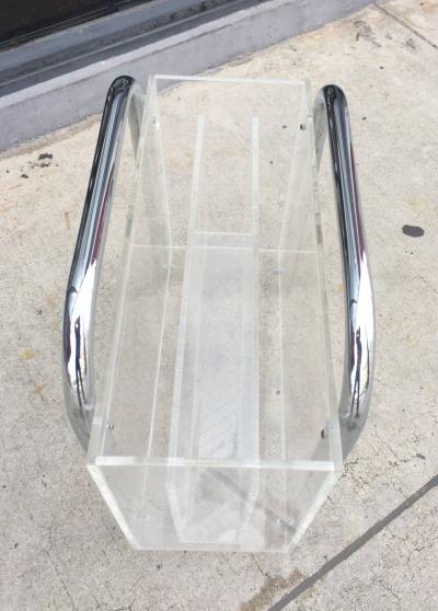 Charles Hollis Jones Chrome and Lucite Magazine Holder by Charles Hollis Jones Signed