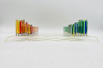 Charles Hollis Jones Colorful Lucite Chess Set by Charles Hollis Jones USA circa 1960s