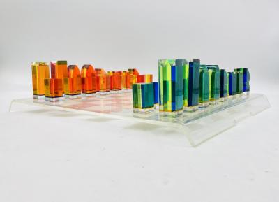 Charles Hollis Jones Colorful Lucite Chess Set by Charles Hollis Jones USA circa 1960s