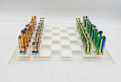 Charles Hollis Jones Colorful Lucite Chess Set by Charles Hollis Jones USA circa 1960s