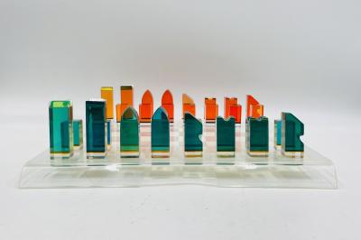Charles Hollis Jones Colorful Lucite Chess Set by Charles Hollis Jones USA circa 1960s