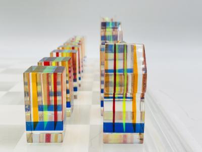 Charles Hollis Jones Colorful Lucite Chess Set by Charles Hollis Jones USA circa 1960s