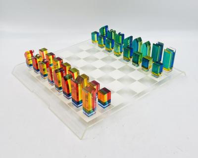 Charles Hollis Jones Colorful Lucite Chess Set by Charles Hollis Jones USA circa 1960s