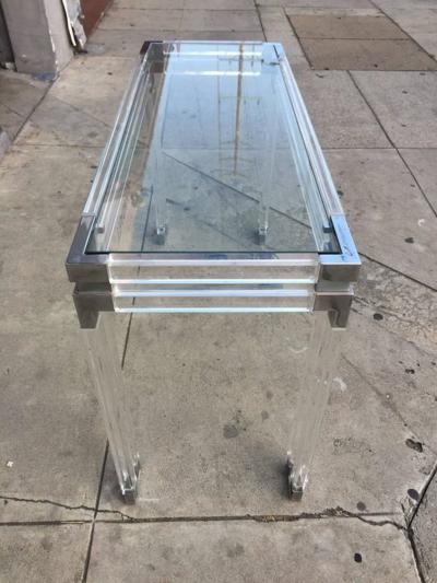 Charles Hollis Jones Console Table in Lucite and Polished Nickel by Charles Hollis Jones