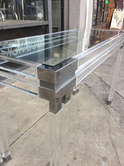 Charles Hollis Jones Console Table in Lucite and Polished Nickel by Charles Hollis Jones