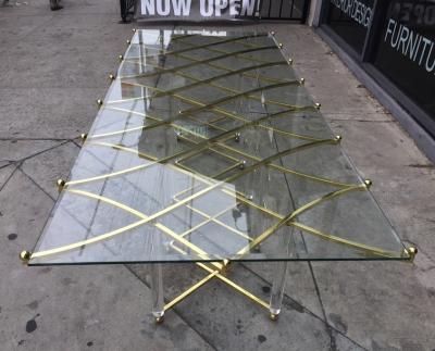 Charles Hollis Jones Custom Charles Hollis Jones Treillage Coffee Table in Brass Lucite and Brass