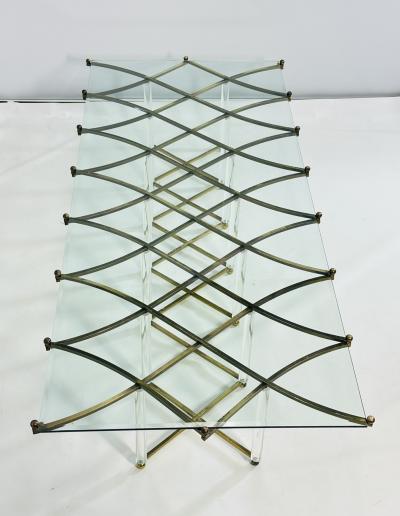 Charles Hollis Jones Custom Charles Hollis Jones Treillage Coffee Table in Brass and Lucite