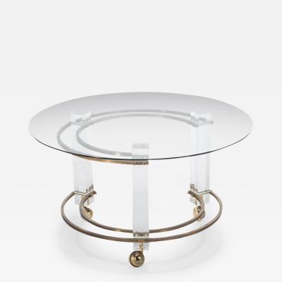 Charles Hollis Jones Hollywood Regency Lucite Brass Coffee Table on Casters by Charles Hollis Jones