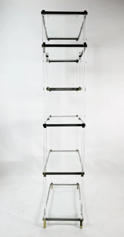 Charles Hollis Jones Lucite Brass Glass Nickel Display Cabinet by Charles Hollis Jones