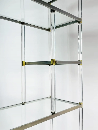 Charles Hollis Jones Lucite Brass Glass Nickel Display Cabinet by Charles Hollis Jones