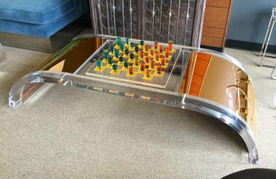 Charles Hollis Jones Lucite and Brass Coffee Table by Charles Hollis Jones Signed and Dated