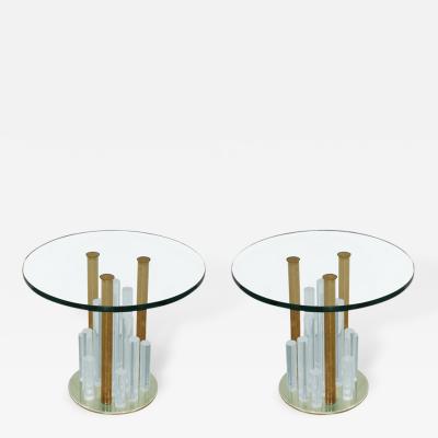 Charles Hollis Jones Lucite and Brass Skyscraper Side Tables by Charles Hollis Jones