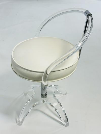 Charles Hollis Jones Lucite and Nickel Vanity Swivel Chair by Charles Hollis Jones Signed and Dated