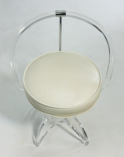 Charles Hollis Jones Lucite and Nickel Vanity Swivel Chair by Charles Hollis Jones Signed and Dated