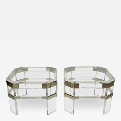 Charles Hollis Jones Lucite and Polished Nickel Side Tables by Charles Hollis Jones