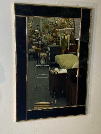 Charles Hollis Jones MODERN BLACK LUCITE AND GOLD METAL FRAMED MIRROR