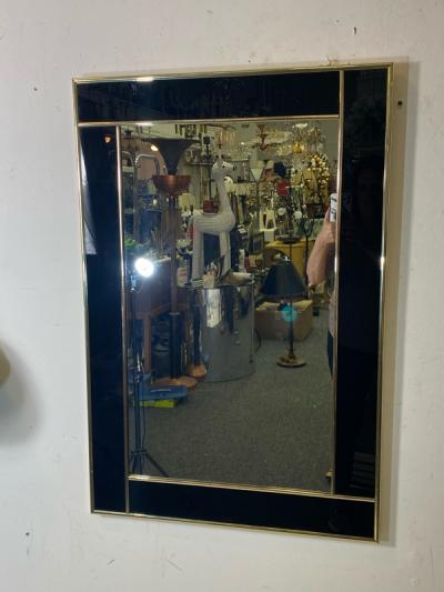 Charles Hollis Jones MODERN BLACK LUCITE AND GOLD METAL FRAMED MIRROR