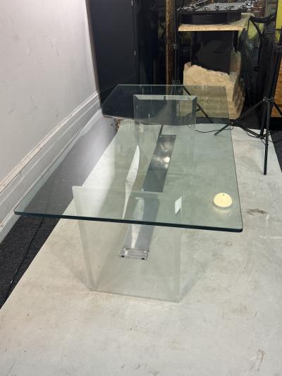 Charles Hollis Jones MODERN LUCITE AND ALUMINUMIN INTERSECTING BAR COFFEE TABLE