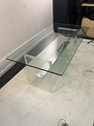 Charles Hollis Jones MODERN LUCITE AND ALUMINUMIN INTERSECTING BAR COFFEE TABLE