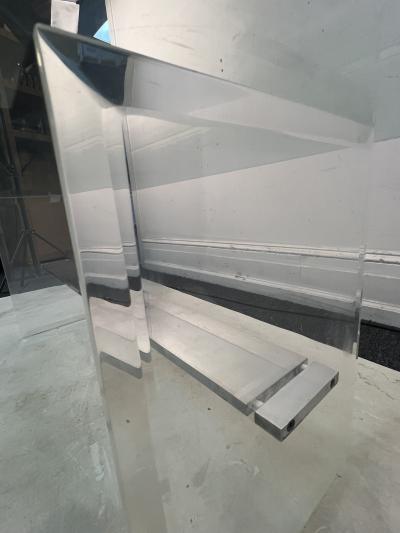 Charles Hollis Jones MODERN LUCITE AND ALUMINUMIN INTERSECTING BAR COFFEE TABLE