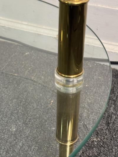 Charles Hollis Jones MODERN LUCITE AND BRASS DOUBLE TIER ROUND GLASS TABLE