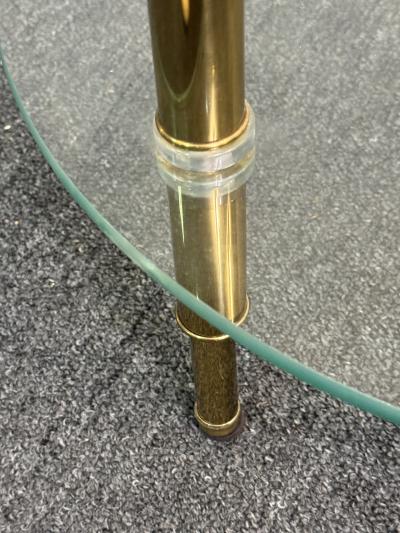 Charles Hollis Jones MODERN LUCITE AND BRASS DOUBLE TIER ROUND GLASS TABLE