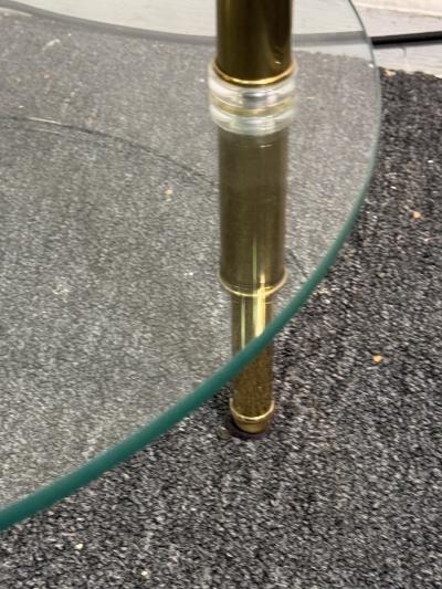 Charles Hollis Jones MODERN LUCITE AND BRASS DOUBLE TIER ROUND GLASS TABLE