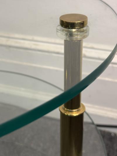 Charles Hollis Jones MODERN LUCITE AND BRASS DOUBLE TIER ROUND GLASS TABLE