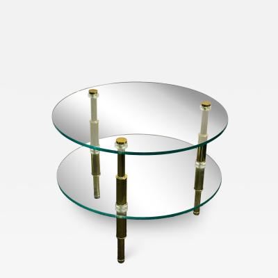 Charles Hollis Jones MODERN LUCITE AND BRASS DOUBLE TIER ROUND GLASS TABLE