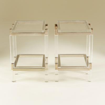 Charles Hollis Jones Mid Century Lucite and polished nickel Metric side tables