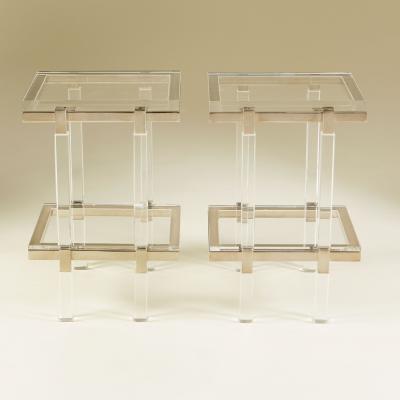 Charles Hollis Jones Mid Century Lucite and polished nickel Metric side tables