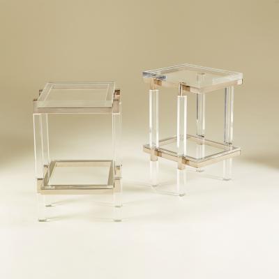 Charles Hollis Jones Mid Century Lucite and polished nickel Metric side tables