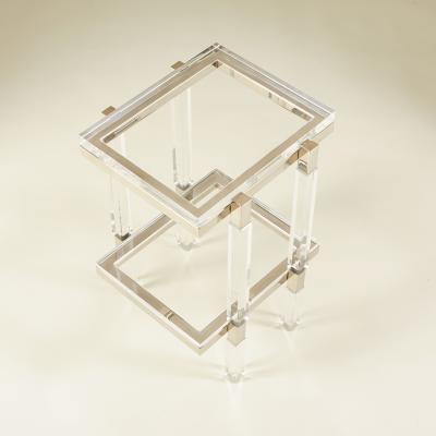 Charles Hollis Jones Mid Century Lucite and polished nickel Metric side tables