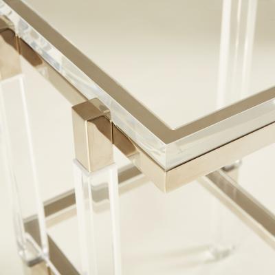 Charles Hollis Jones Mid Century Lucite and polished nickel Metric side tables
